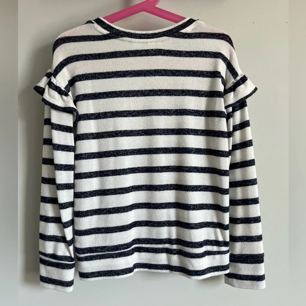 GAP Kids Soft Spun Blue & White Stripe Ruffle Sleeve Sweater - Size Small (6-7)